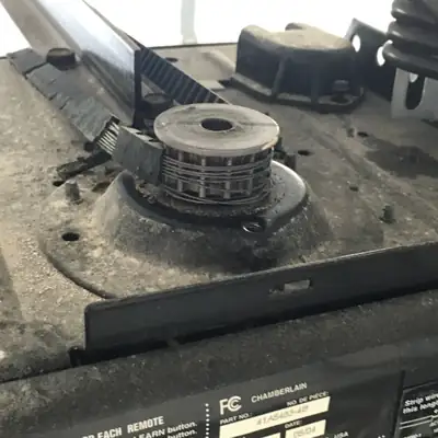 Garage door opener sprocket close-up